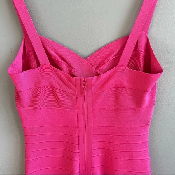 HERVE LEGER Paris Pink Bandage Mini Dress Sweetheart Neckline Hot Pink Bodycon M - Image 7