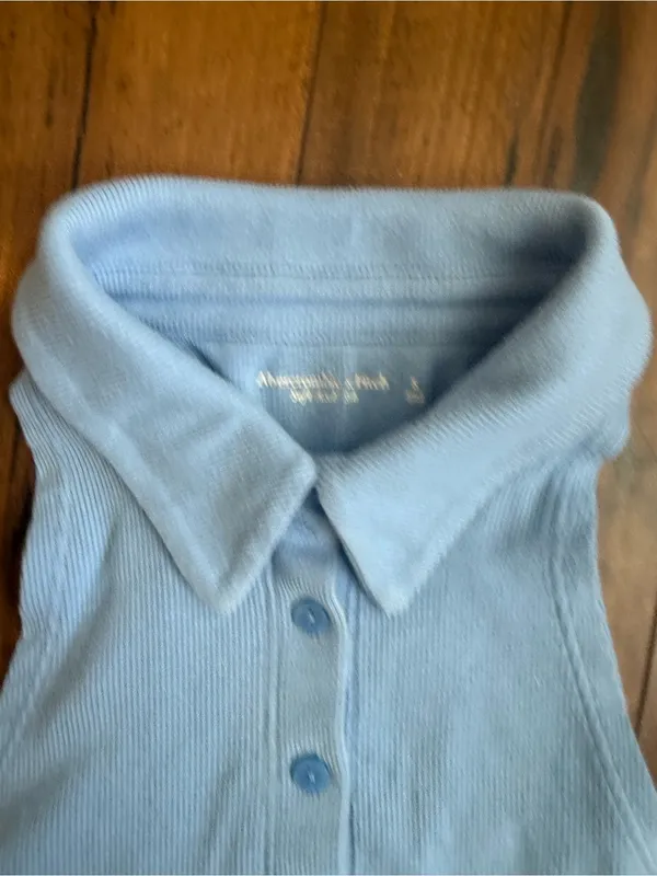 Abercrombie and Fitch Light Blue Polo-Style One Piece Bodysuit - Image 2