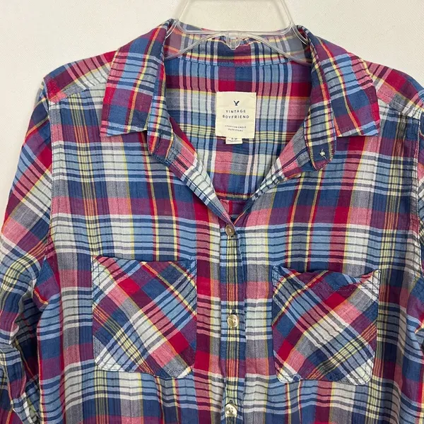 American Eagle Vintage Boyfriend Plaid Women's Shirt Size Small - Image 4