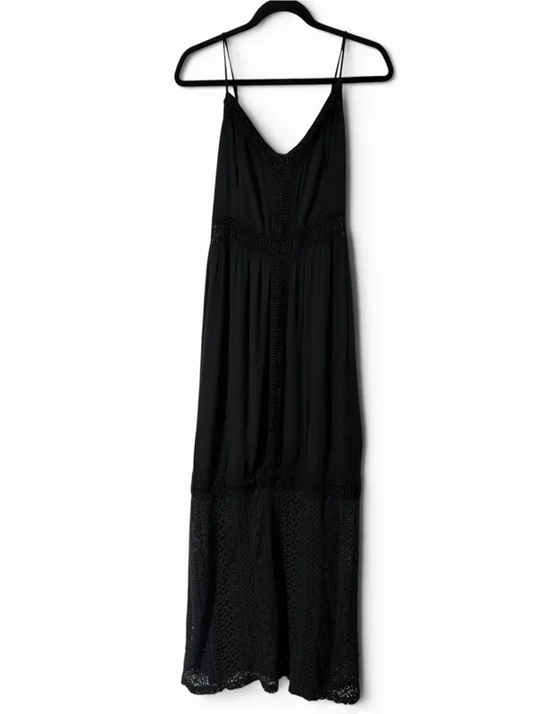 Abercrombie & Fitch Boho Cottagecore‎ Crochet Lace Maxi Dress Black Large - Image 3