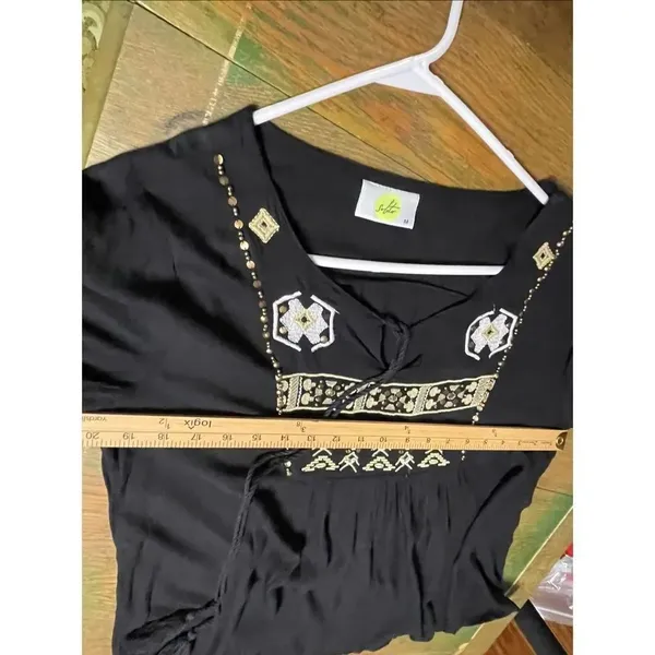 SOLITO size M embroidered beaded Viscose tassel peasant top Anthropologie. - Image 7