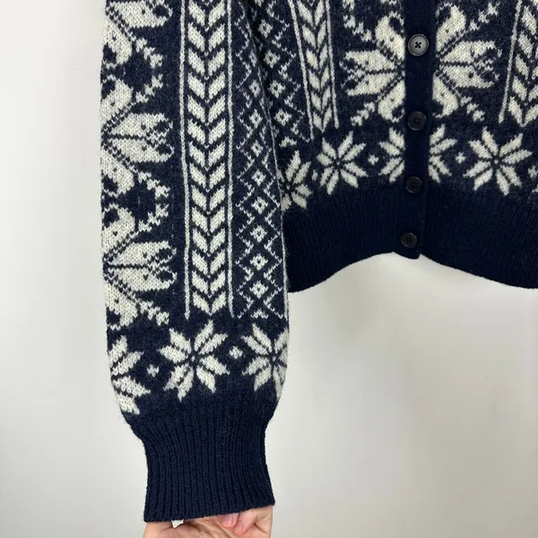 NEW Madewell Fair Isle Cardigan Jacket in Wool Navy Ivory Pattern Womens XL - Image 10