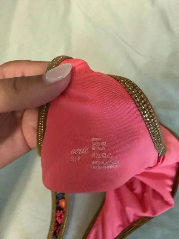 AERIE Floral & Gold Trim Bikini Top Size S - Image 3