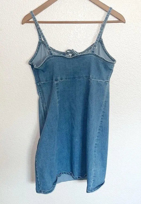 Hollister Chambray Tank Fitted Bodycon Tie Keyhole Front Pull On Mini Dress - Image 5
