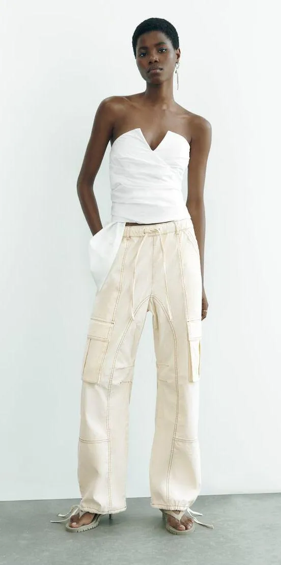 Zara NWT  STRIPED White STRAPLESS TOP. Size Small. - Image 8