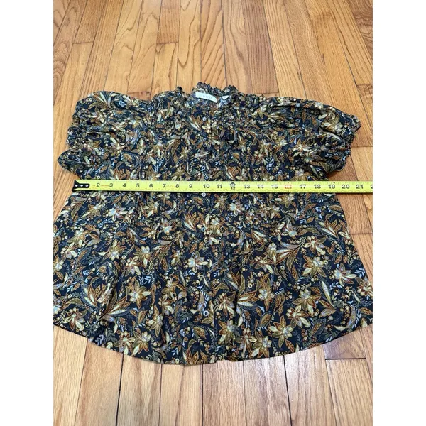 DÔEN Millie Puff Sleeve Button Front‎ Blouse Top in Noir Narcissus Floral Medium - Image 6