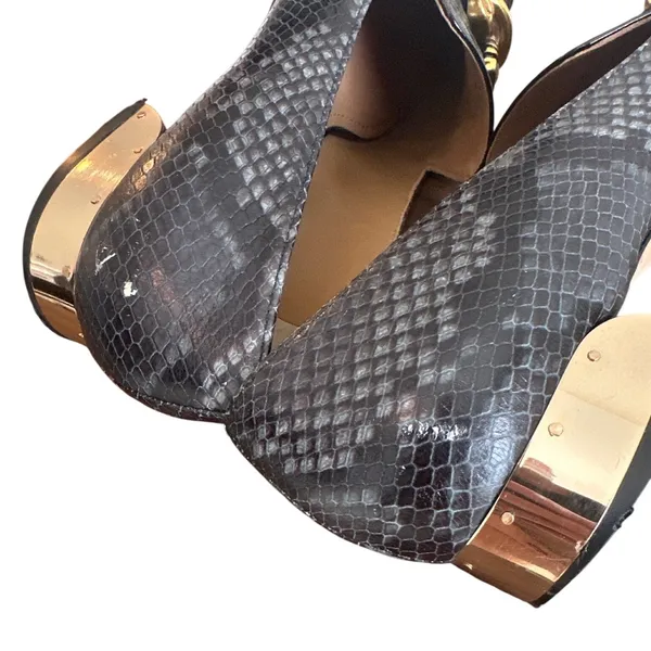 Tory Burch Jessa Horsehead Loafers Snake Patent Leather Black Gold 8.5 - Image 7