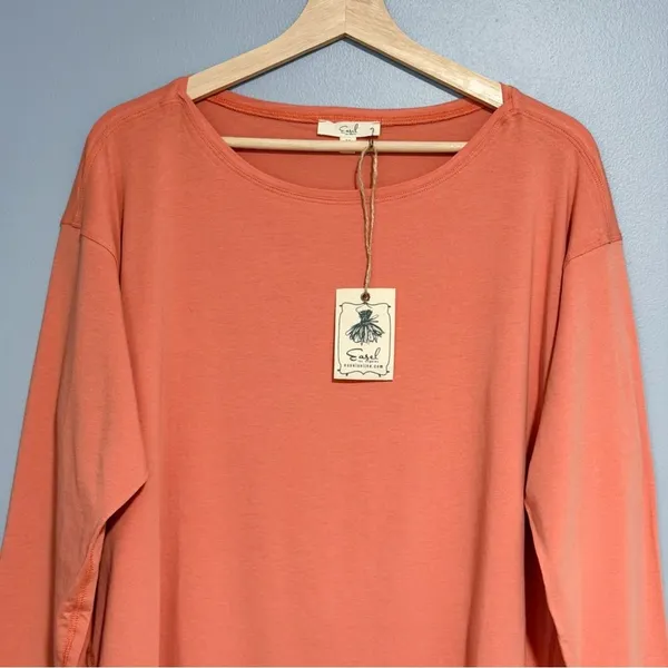 NWT Easel Sunset Orange Relaxed Fit Long Sleeve Top Soft Knit Tunic Casual Sz M - Image 6