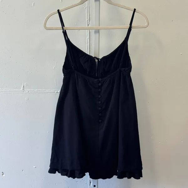 Princess Polly Black Cotton Babydoll Mini Dress Tie Front Button Back Size 4 - Image 2