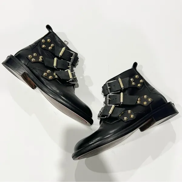 Zadig Voltaire Laureen Buckle Leather Studded Ankle Boot Black Size 36 US 5 - Image 3