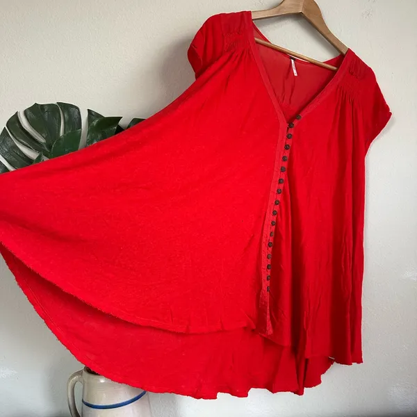 Free People Highland V-Neck Linen Blend Short Sleeve Tunic - Image 4