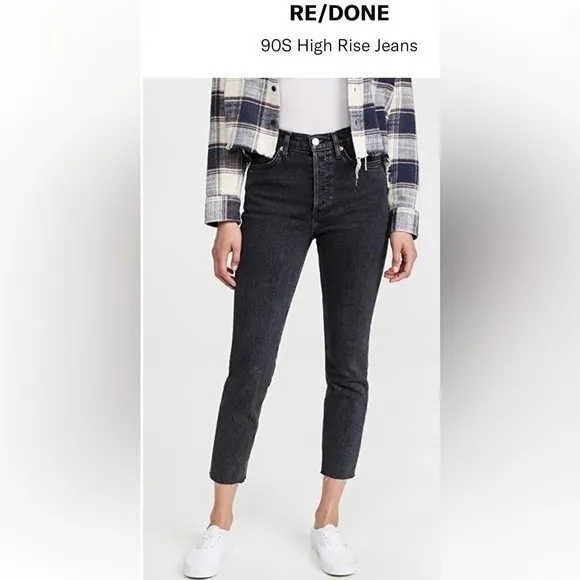 RE/DONE 90S High Rise Straight Leg Jeans in Stoned Noir Black Women's Size 24 - Image 13
