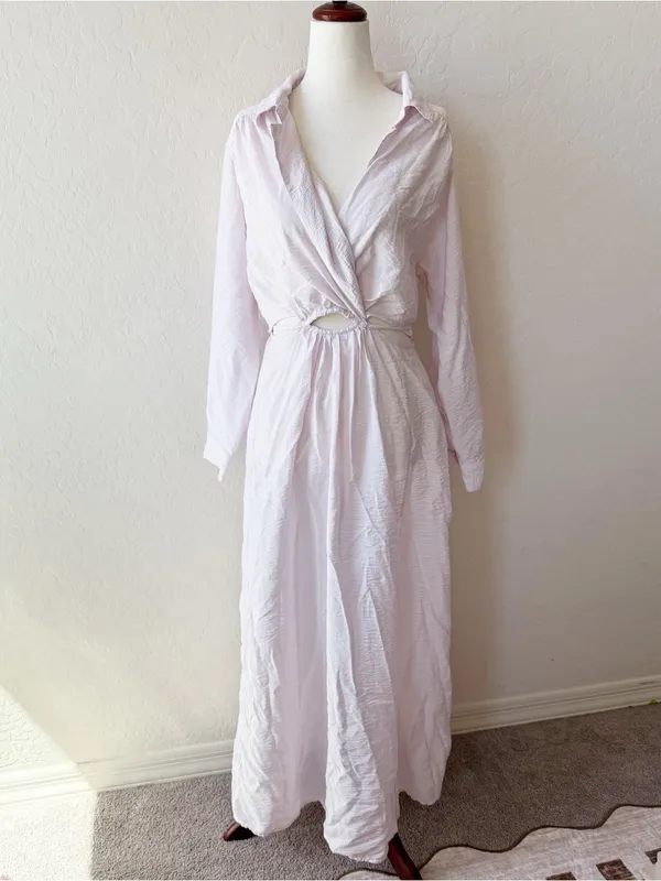 Young Fabulous and Broke Derby Cut Out Poplin Shirt Maxi Dress Light Baby Pink - Image 4