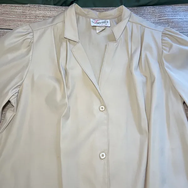 VTG 70s The Traveler Duster Beige Button‎ Front Dress Womens Large Deadsock NEW - Image 3