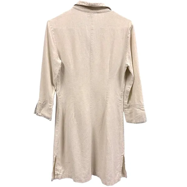 Bahar Linen 3 Quarter Sleeve Button Up Tapered Beaded Shirt Dress Womens 2 - Image 12