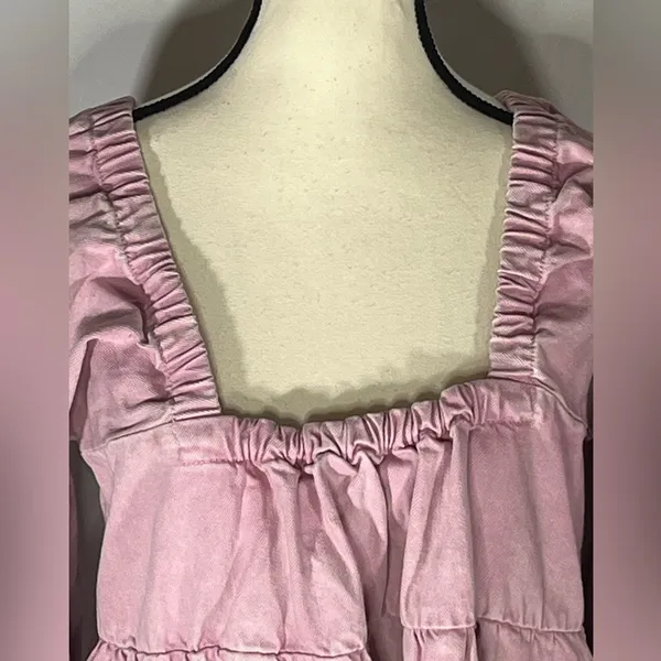 Free People Sunray Tiered Puff Sleeve Cotton Mini Dress Medium - Image 2