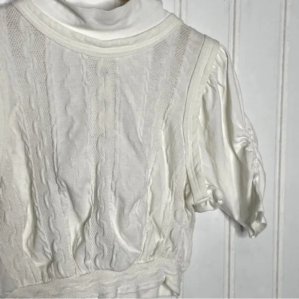 Free People Ivory Cropped Snap Back Sweater Top 457 - Image 5