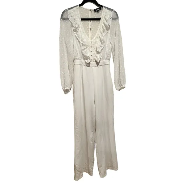 Lulu’S Clareese One Piece Jumpsuit Lace Ivory Long Sleeve Bridal Xs - Image 5