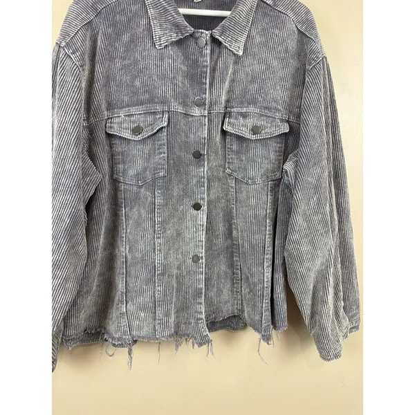 Pol Women’s Corduroy Button Distressed Gray Raw Hem Jacket Plus Size 3XL - Image 5