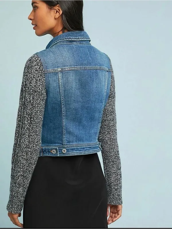 Anthropologie Pilcro and the Letterpress Denim Jacket Gray Knit Sweater Sleeves - Image 2