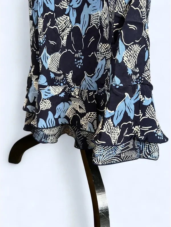 Vintage Y2K White Rice Coastal Boho Blue Floral Ruffle Hem Maxi Skirt Size XL 💙 - Image 6