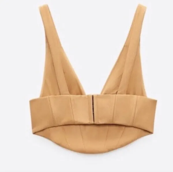 ZARA Woman SS21 Camel Faux Leather Corset Top Sz M REF: 8655/322 - Image 4
