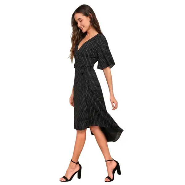 Lulus Farah Black White Triangle Print High Low Wrap‎ Midi Dress S - Image 2