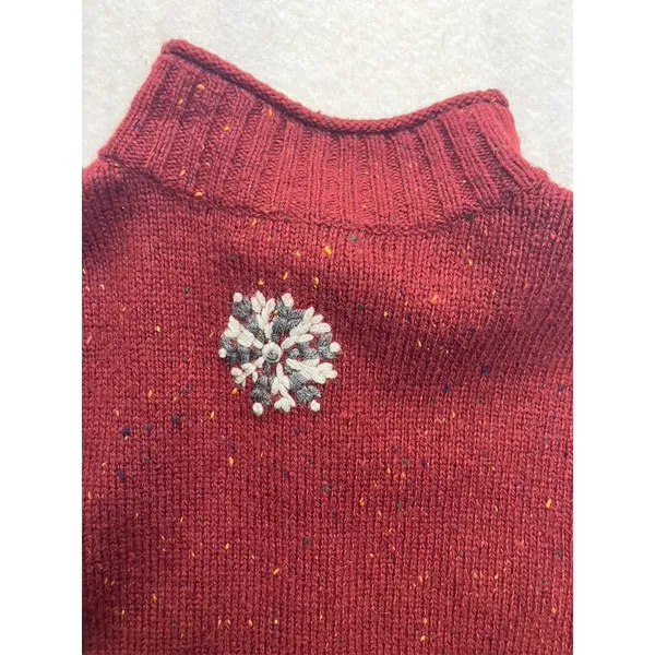 Hannah‎ Womens Large Red Wool Blend Snowflake Full Zip Sweater Vest Mock Neck - Image 7