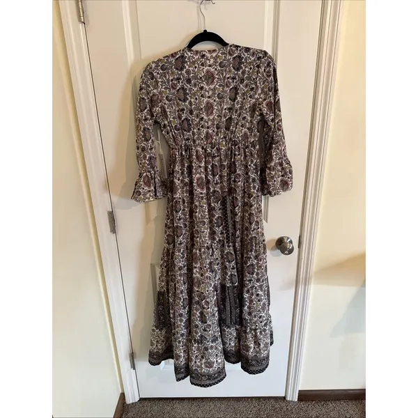 Anthropologie Boemo Floral Multicolor Long Sleeve Tiered Maxi Dress Sz Small NWT - Image 4