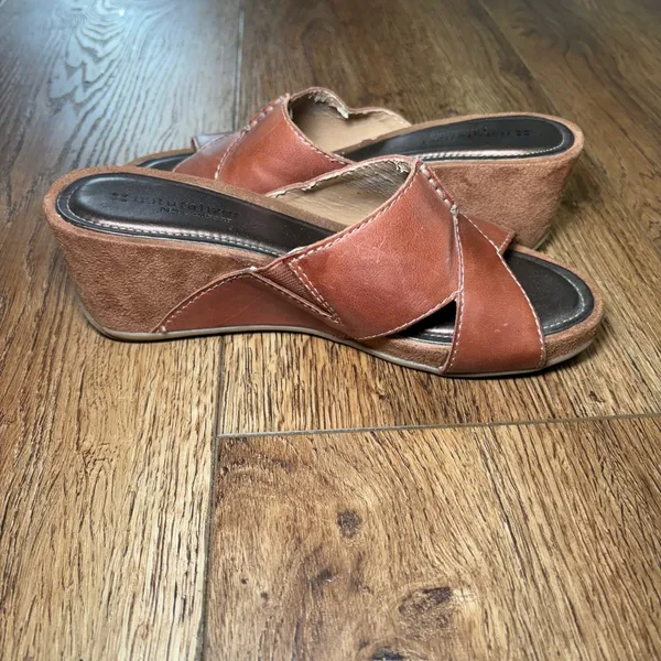Naturalizer N5 Comfort Brown Leather Crisscross Wedge Sandals Womens 7.5 M -READ - Image 7