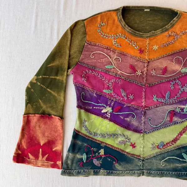Boho Patchwork Embroidered Tie Dye Top Women's Small Multiple - Image 12