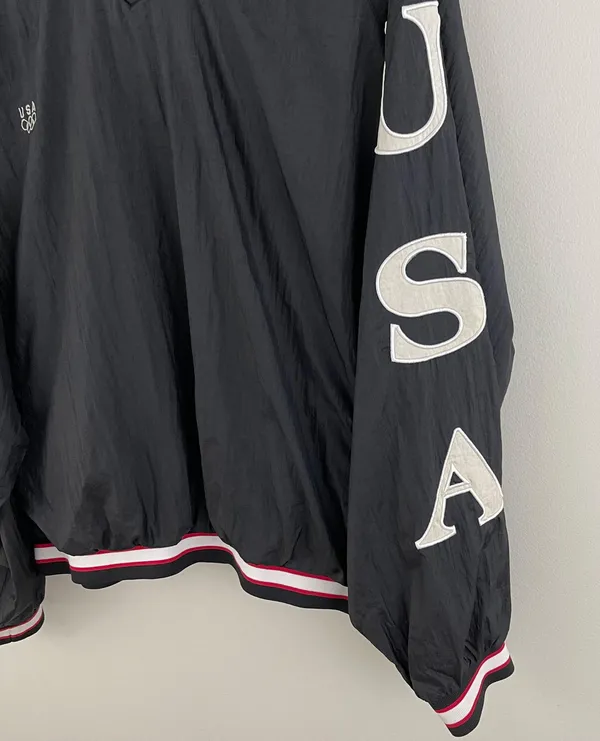 Vintage USA Olympic Black White Graphic Windbreaker Track Pullover Jacket - Image 6