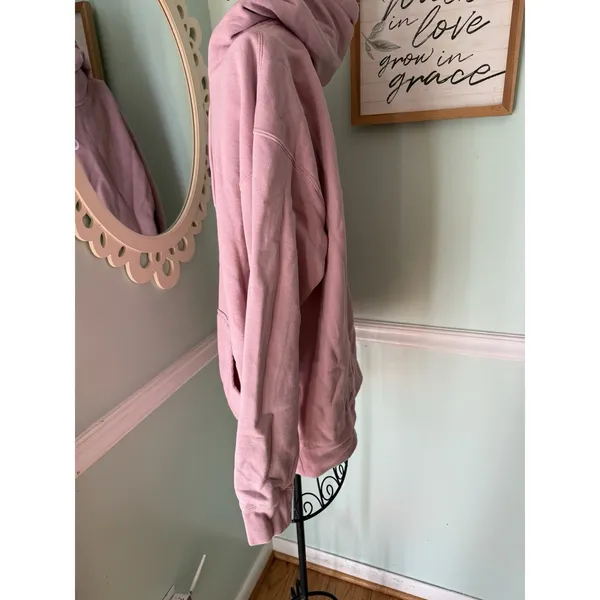 Glossier Original Pink Hoodie‎ Pullover Sweatshirt Spell Out Logo Women Size L - Image 5