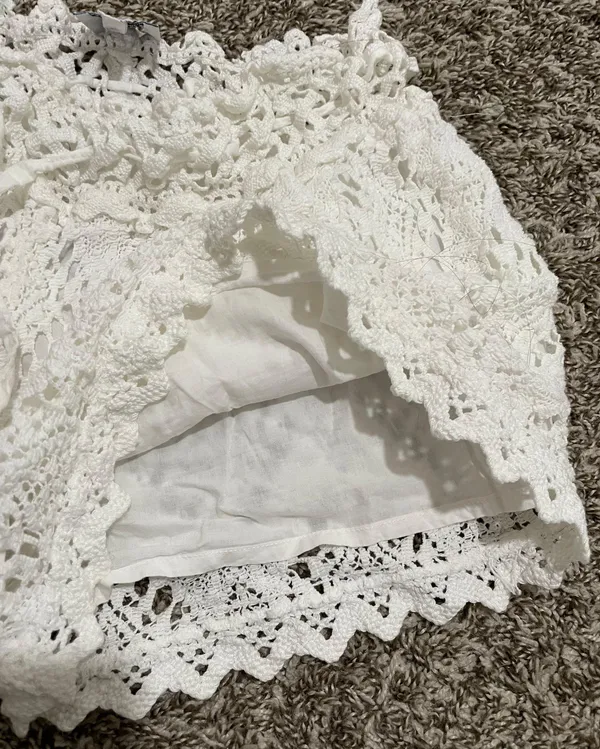 Handmade White Crochet Lace Lined Shorts - Image 3