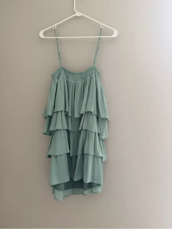 vestique Light Aqua Layered Ruffle Spaghetti Strap Dress - Image 4