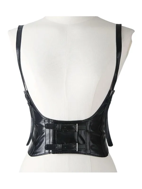 Black Patent Faux-Leather Corset Buckle Harness Belt - Image 3