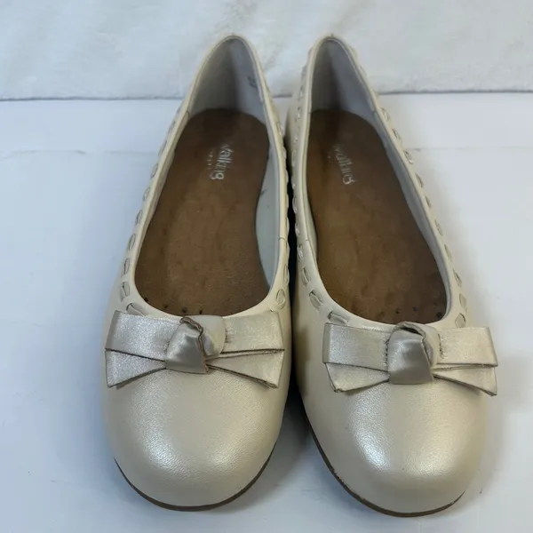 Walking Cradles Fawn Bone Pearl Leather‎ Bow Ballet Flats W0312367 Womens 8.5 - Image 2
