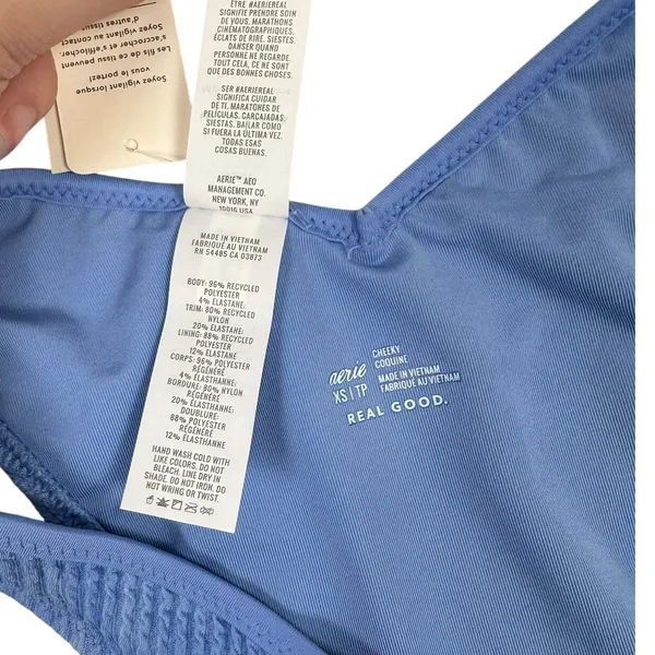 Aerie Real Good Cheeky Bikini Bottom Blue Tie Dye Smocked V-Front Swim XS NEW‎ - Image 4