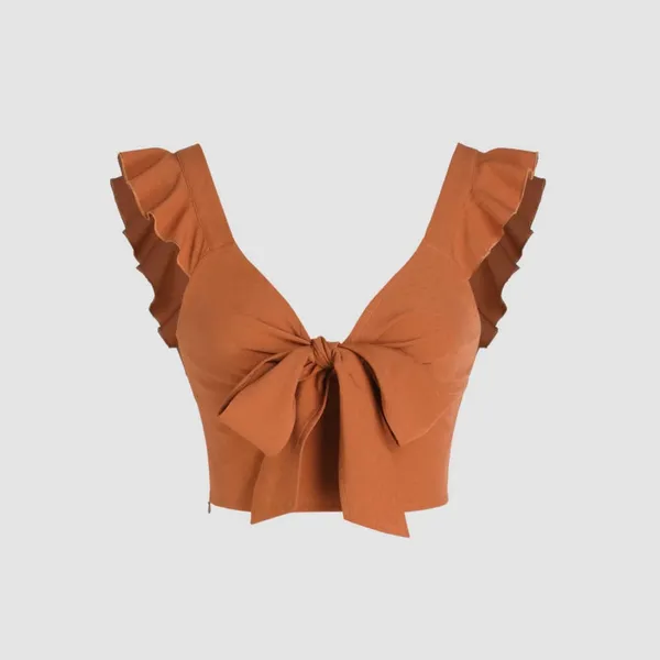 Cider Terracotta Ruffle Sleeve Crop Top - Image 2