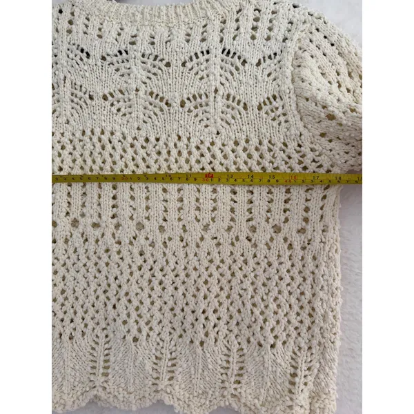 Bluivy‎ Young Contemporary Ivory Crochet Knit Short Sleeve Sweater Top T02318 M - Image 5