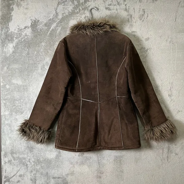 Vintage Penny Lane Shearling‎ Coat Fur Trim Boho Glam Leather Brown Medium - Image 5