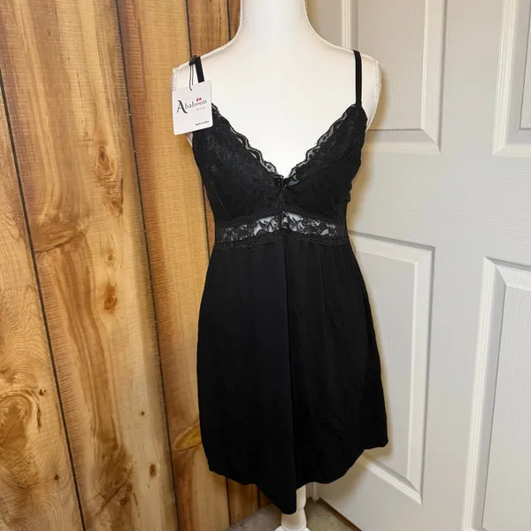 Ababoon Black Lace V-Neck Chemise Slip Dress NWT Medium - Image 3