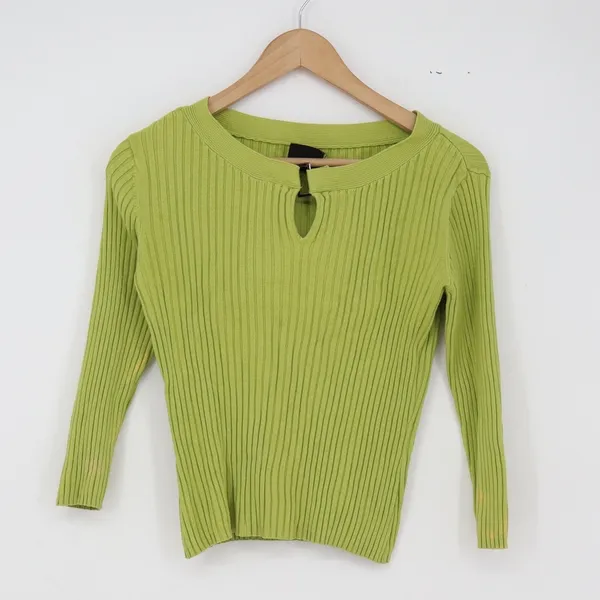 Baggage JPR Top Womens Small Ribbed Keyhole Buckle Lime Green 3/4 Sleeve Good - Image 2
