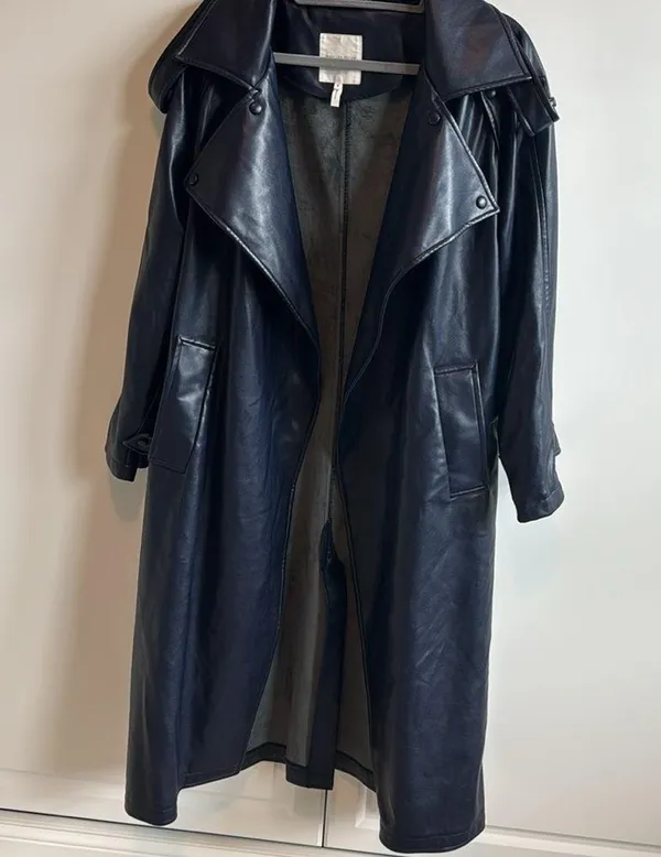 Faux Leather Navy Trench Coat - Image 12