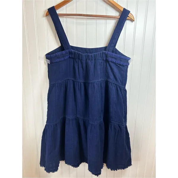 Tommy Bahama Navy Blue Tiered Mini Dress Size L 100. % Cotton vacation beach - Image 5
