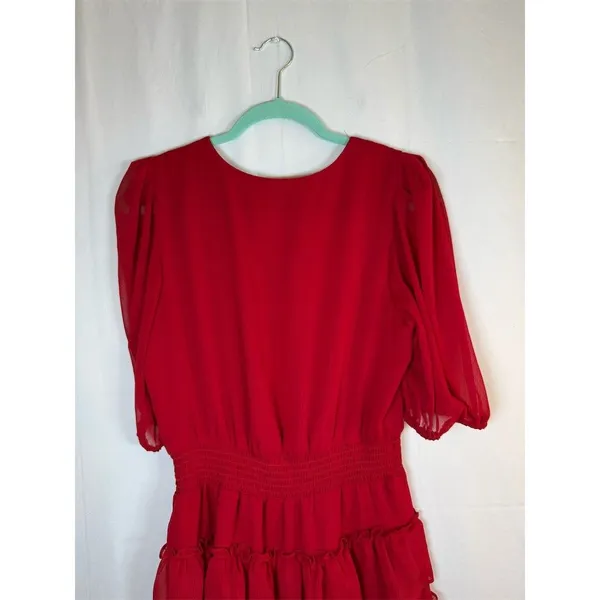 1.STATE Dress Womens M Red V-Neck Tiered Ruffle Midi Party Cocktail - Image 9