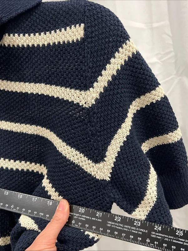 NEW Vero Moda VMamazing Navy & Cream Striped V-Neck Polo crop Sweater women’s XL - Image 6