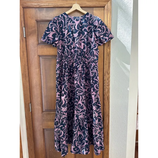 ANTHROPOLOGIE Somerset Paisley Maxi Dress in Navy Blue / Marin Size XL Petite - Image 7