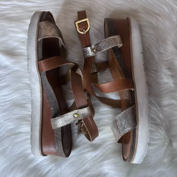 Diba True Metallic & Brown Leather Strappy Sandals Size 9.5 - Image 12