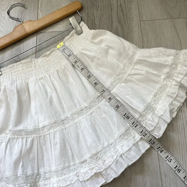 Tiered Mini Skirt cotton lace ruffle pull on womens White small cottagecore boho - Image 6